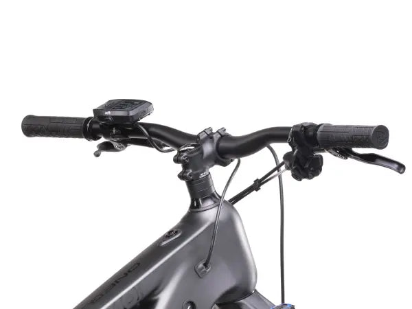 Crussis ONE-Guera 10.10 Women’s Mountain E-Bike Close-up of a bicycle handlebar with control buttons on a white background.