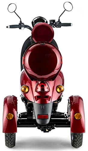 Veleco ZT63 Retro Mobility Scooter 650W-Red three-wheeled vehicle.