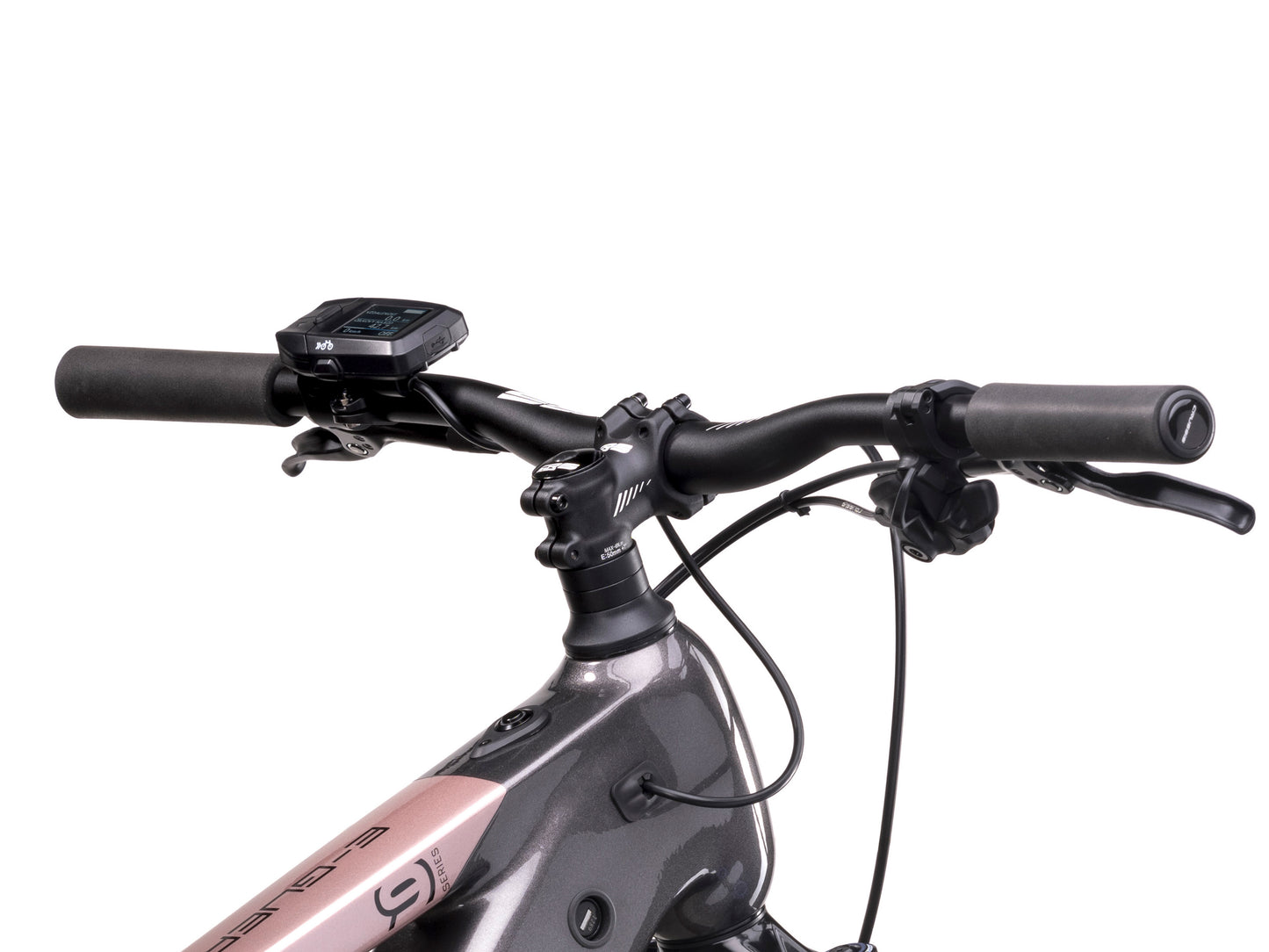 Close-up of a bicycle handlebar with control panel of Crussis e-Guera 9.10 2025 – 720Wh & 900Wh Women’s Electric Mountain Bike UK