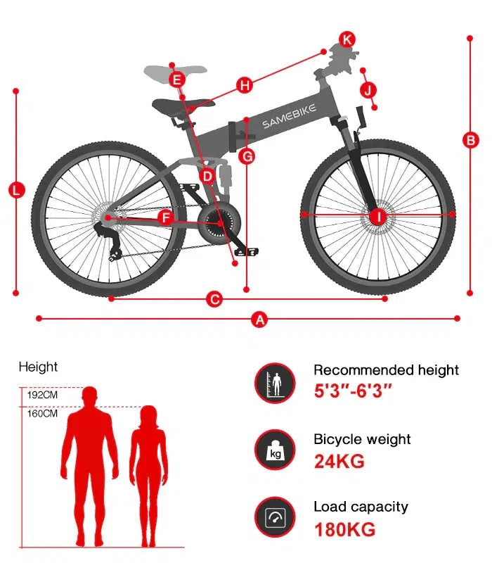 SAMEBIKE RS-A06 – 48V 12.5Ah, 350W Mid-Drive Motor, 45–60 km / 28–37 mi Range, Hydraulic Brakes, All-Terrain E-MTB