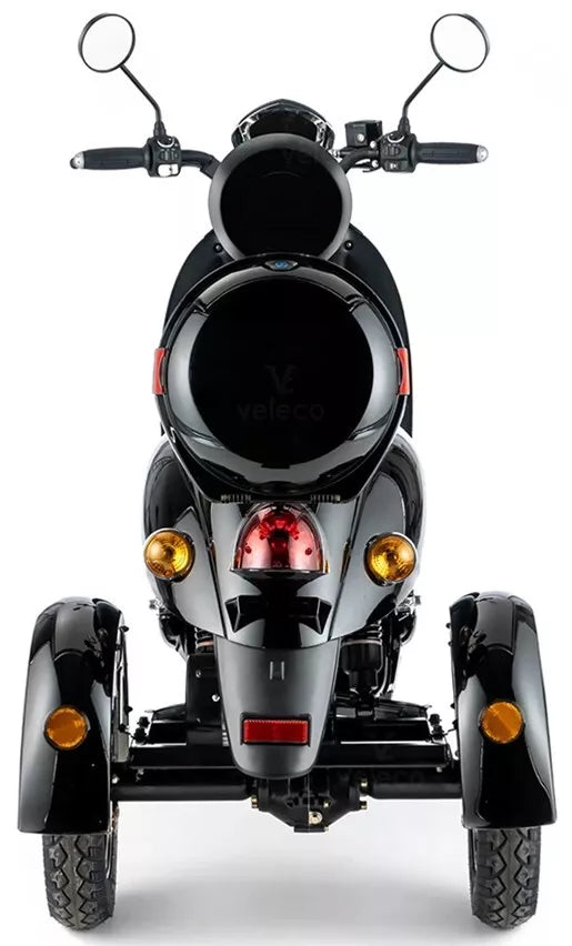 Veleco ZT63 Retro Mobility Scooter 650W-Black three-wheeled motorcycle on a white background