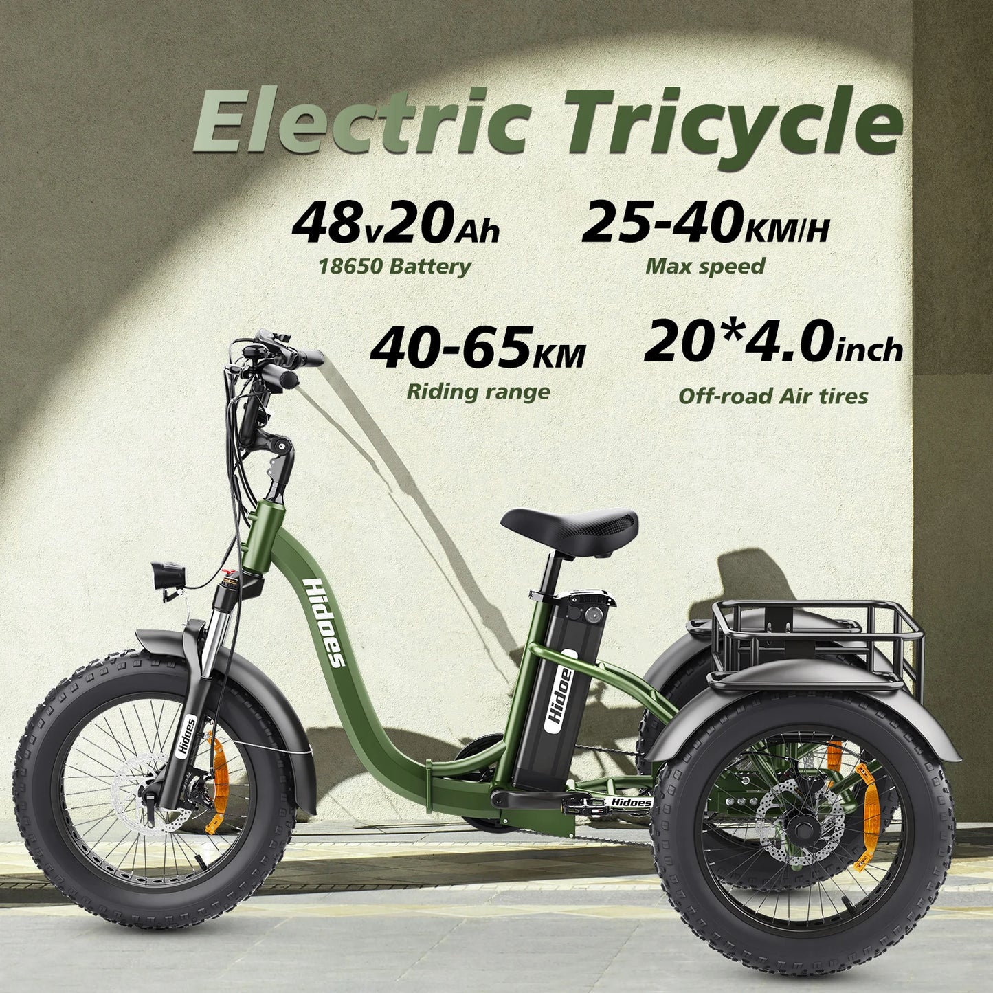 Electric Tricycle Foldable 750W Motor 48V20ah Lithium Battery Reversible Cargo Etrike All-terrain 20*4.0 Fat Tire Electric Trike