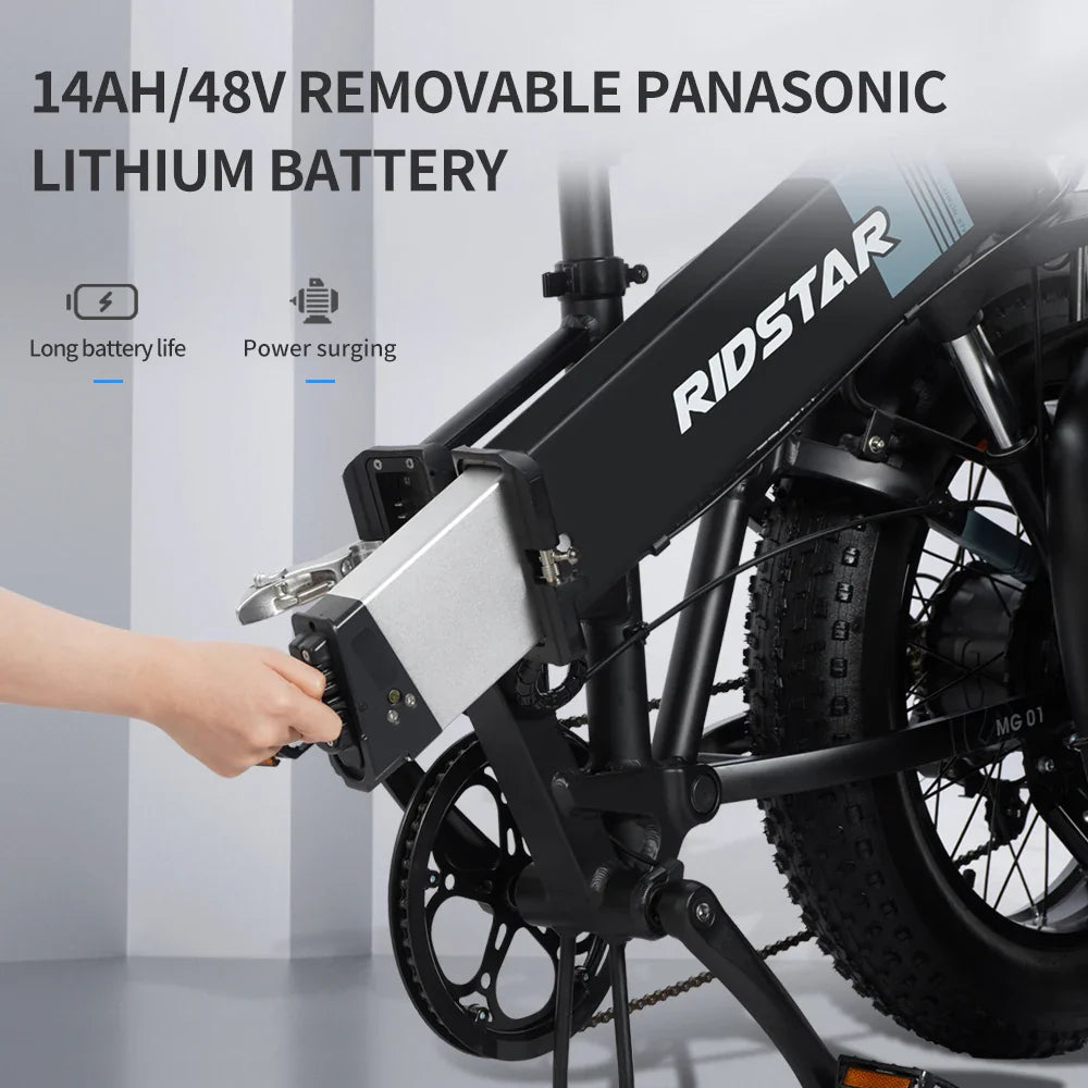 Ridstar H20 Mountain Electric Bicycle - 1000W Power, 48V 15Ah Battery, 45 km/h Speed