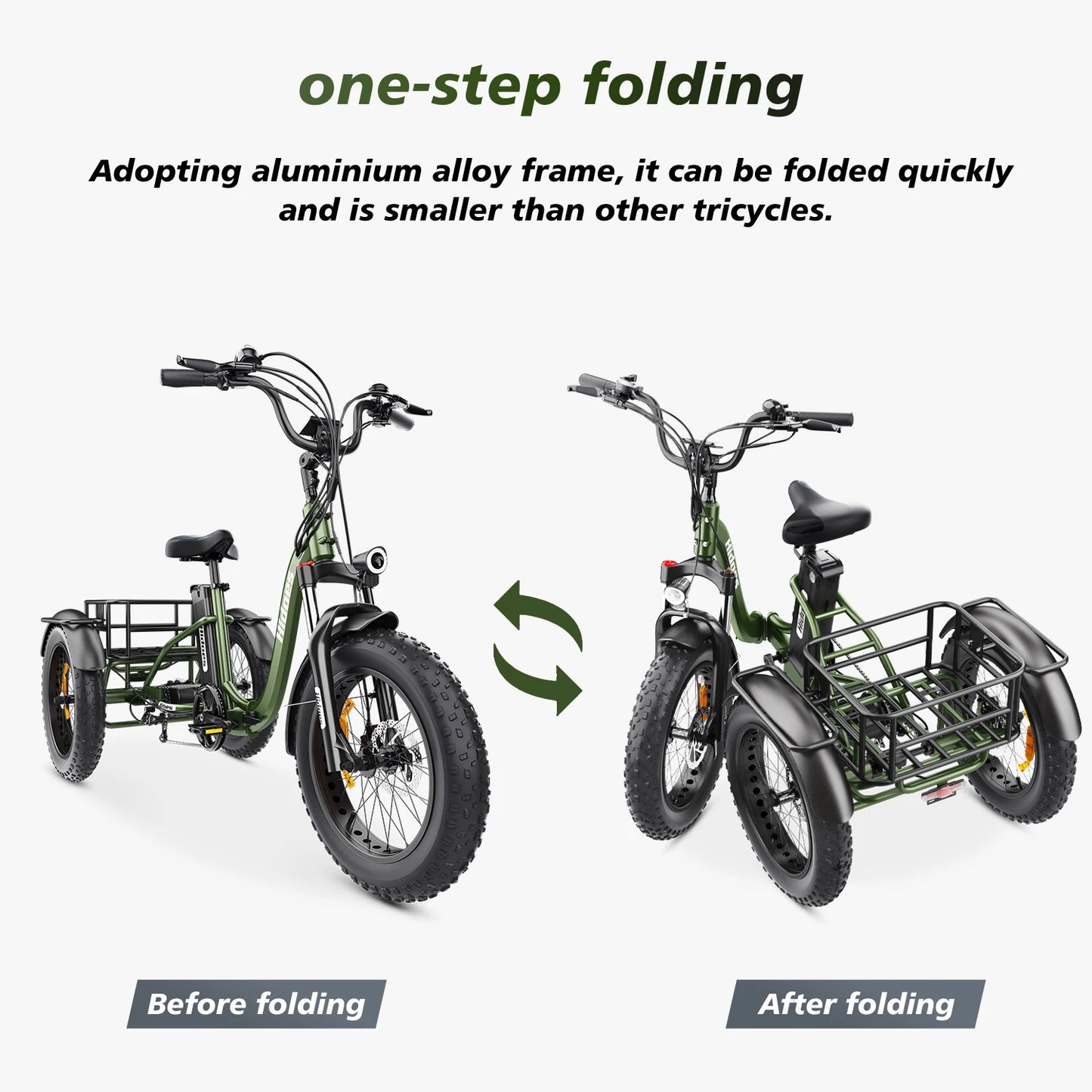 Electric Tricycle Foldable 750W Motor 48V20ah Lithium Battery Reversible Cargo Etrike All-terrain 20*4.0 Fat Tire Electric Trike