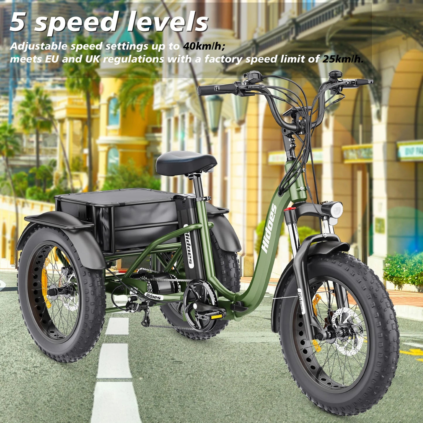 Electric Tricycle Foldable 750W Motor 48V20ah Lithium Battery Reversible Cargo Etrike All-terrain 20*4.0 Fat Tire Electric Trike