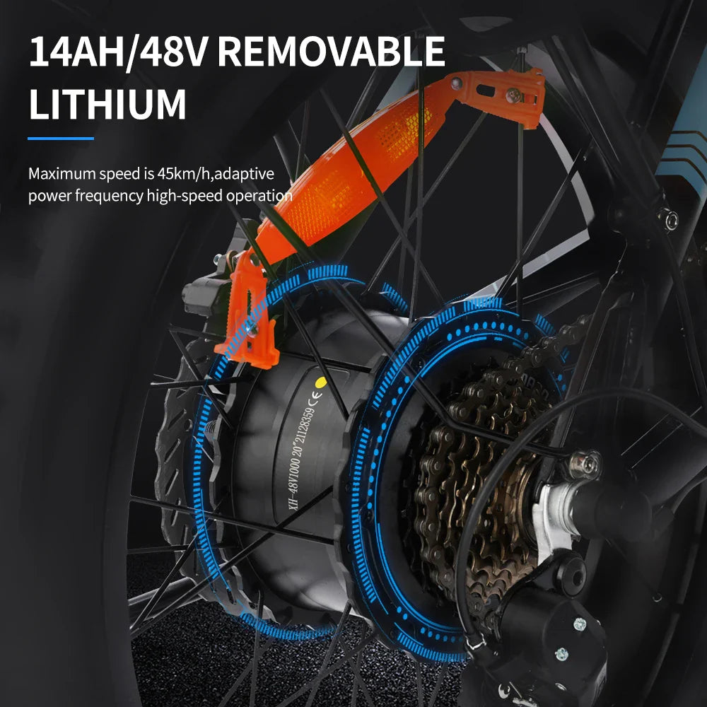Ridstar H20 Mountain Electric Bicycle - 1000W Power, 48V 15Ah Battery, 45 km/h Speed