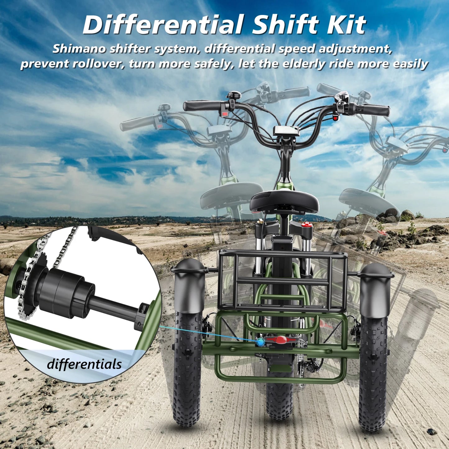 Electric Tricycle Foldable 750W Motor 48V20ah Lithium Battery Reversible Cargo Etrike All-terrain 20*4.0 Fat Tire Electric Trike