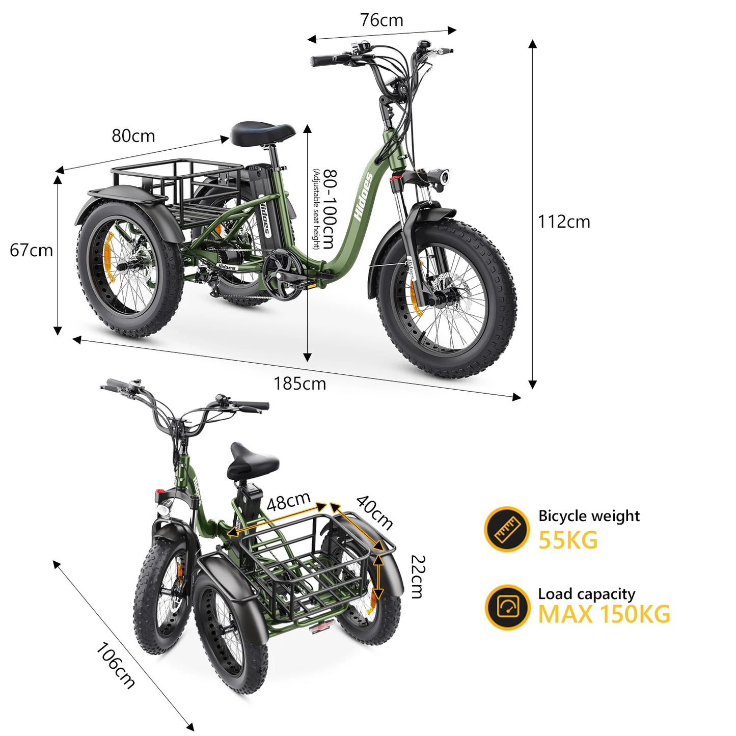 Electric Tricycle Foldable 750W Motor 48V20ah Lithium Battery Reversible Cargo Etrike All-terrain 20*4.0 Fat Tire Electric Trike