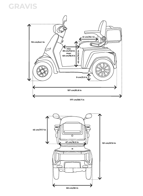 Veleco Gravis 4-Wheel Dimensions