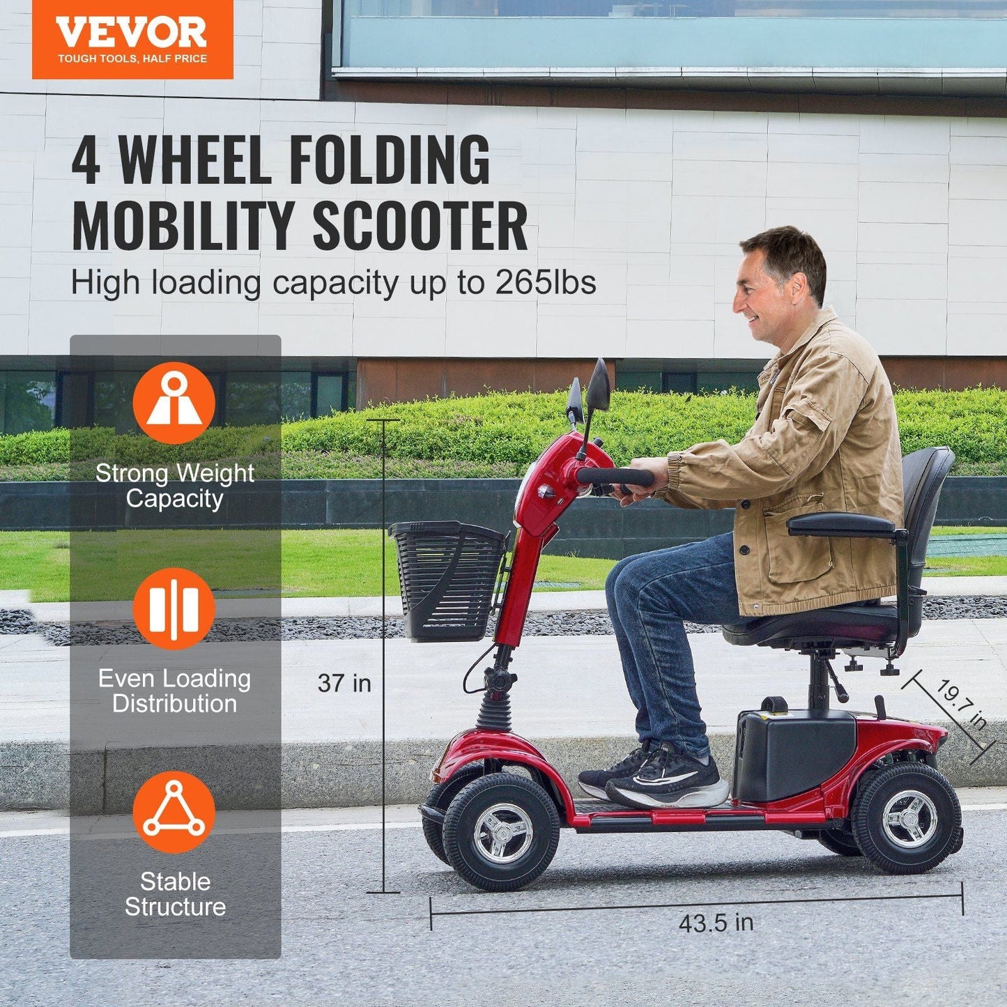 VEVOR Heavy-Duty 4 Wheel Mobility Scooter for Seniors 12 Mile Long Range 265LBS - Rider Smarts