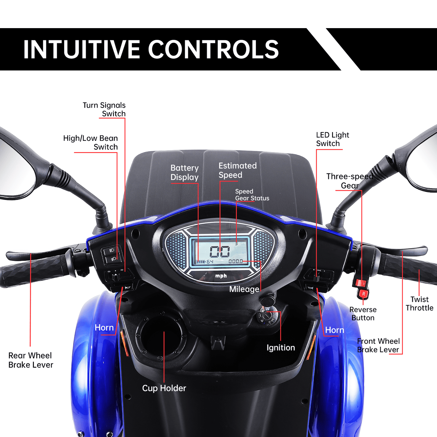 XL3D4L Electric Mobility Recreational Travel Scooter for Adults,Mobility Scooters for Seniors, 4 Wheel Powered Mobility Scooters, - Rider Smarts