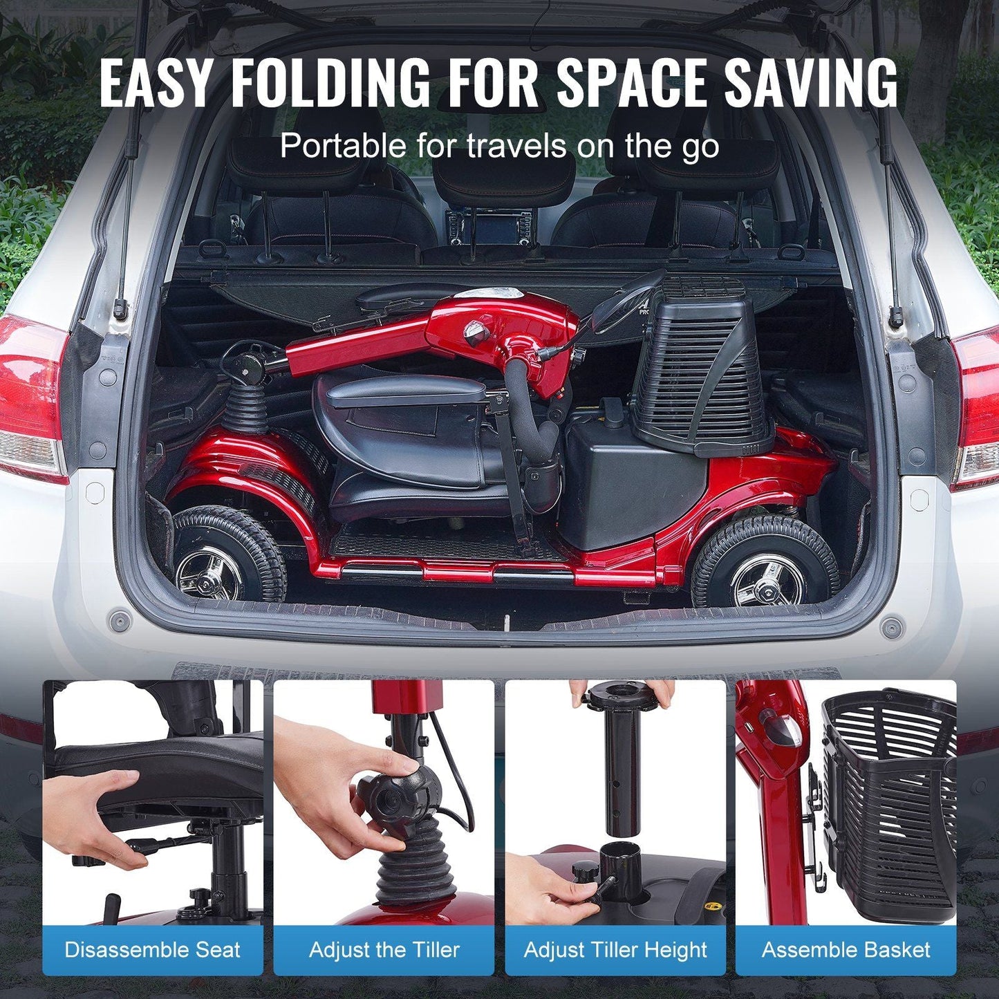 VEVOR Heavy-Duty 4 Wheel Mobility Scooter for Seniors 12 Mile Long Range 265LBS - Rider Smarts