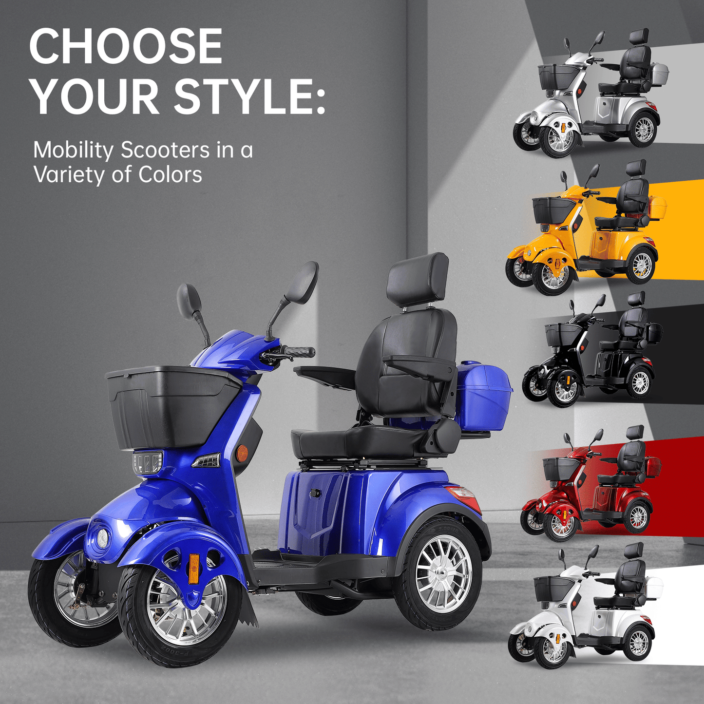XL3D4L Electric Mobility Recreational Travel Scooter for Adults,Mobility Scooters for Seniors, 4 Wheel Powered Mobility Scooters, - Rider Smarts