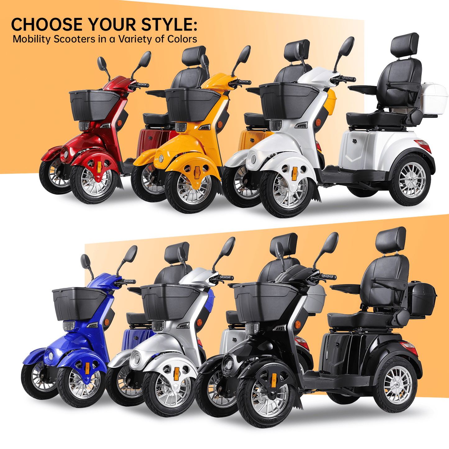 XL3D4L Electric Mobility Recreational Travel Scooter for Adults,Mobility Scooters for Seniors, 4 Wheel Powered Mobility Scooters, - Rider Smarts
