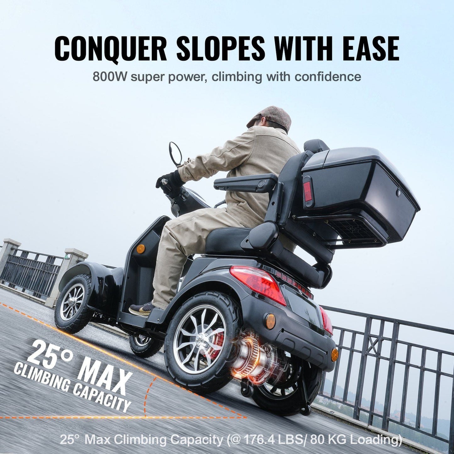 VEVOR Heavy Duty 4-Wheel Mobility Scooters for Seniors & Adults 500lbs Capacity - 31 Miles 3-Speed Long Range, 800W All Terrain Electric Recreational Scooter Wheelchair with 25° Max Climbing Capacity - Rider Smarts