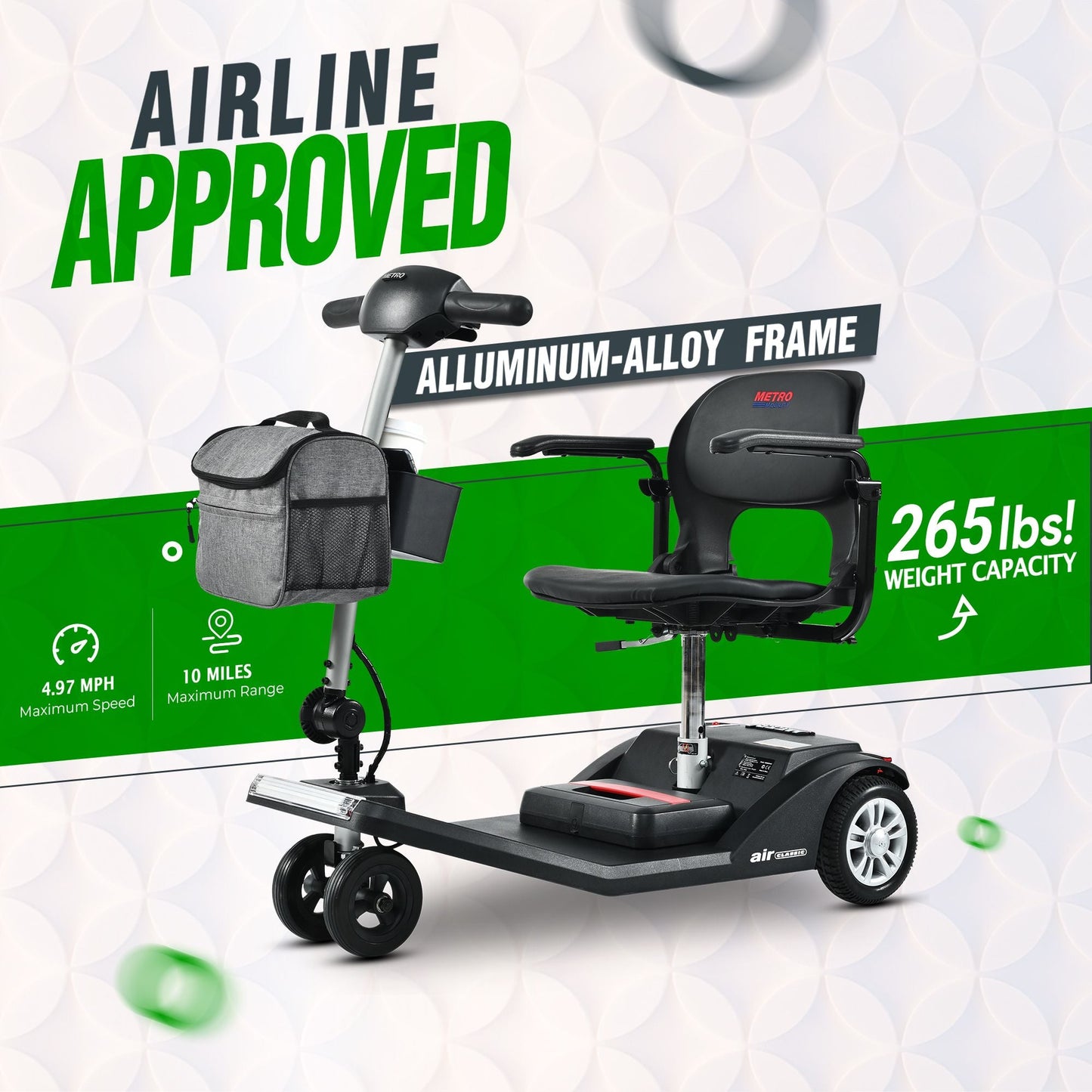 Metro Mobility Scooters, Super Lightweight Foldable Electric Mobility Scooter for Adults and Seniors, Aluminum Frame 33lbs Only Airline Approved with Detachable Lithium Battery - Rider Smarts