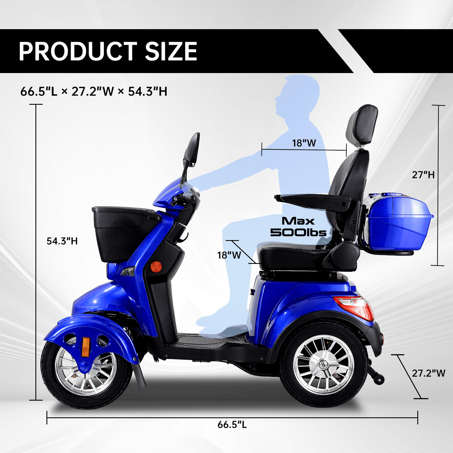XL3D4L Electric Mobility Recreational Travel Scooter for Adults,Mobility Scooters for Seniors, 4 Wheel Powered Mobility Scooters, - Rider Smarts