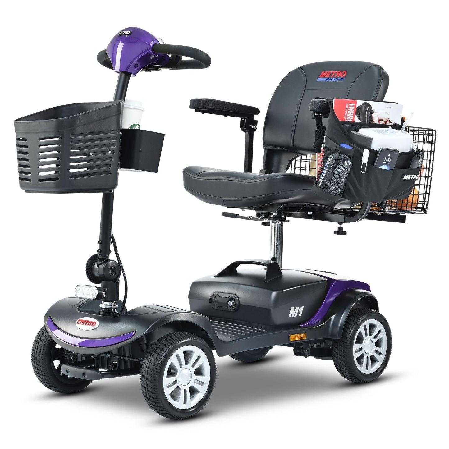 Four wheels Compact Travel Mobility Scooter with 300W Motor for Adult-300lbs, Dark Purple - Rider Smarts