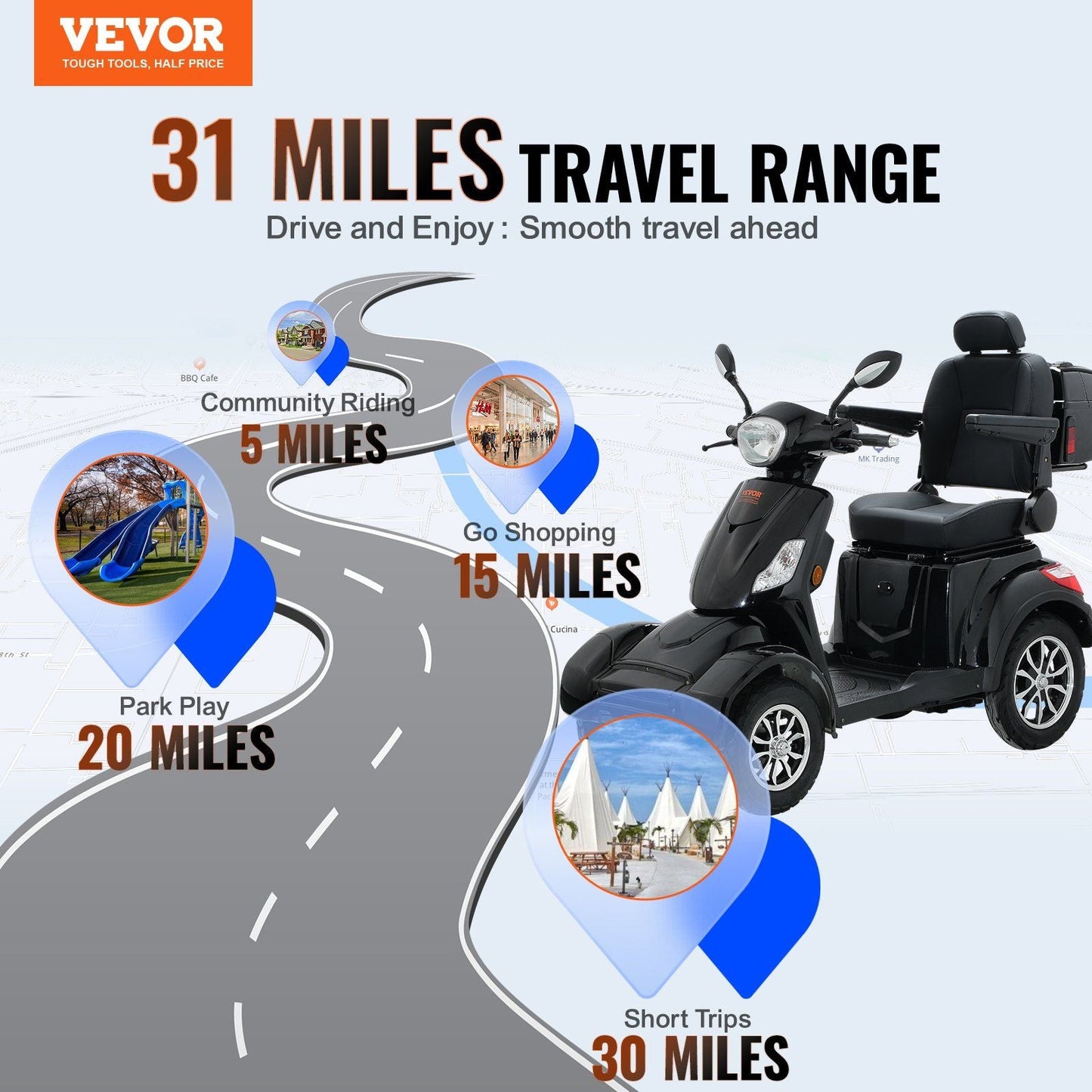 VEVOR Heavy Duty 4-Wheel Mobility Scooters for Seniors & Adults 500lbs Capacity - 31 Miles 3-Speed Long Range, 800W All Terrain Electric Recreational Scooter Wheelchair with 25° Max Climbing Capacity - Rider Smarts