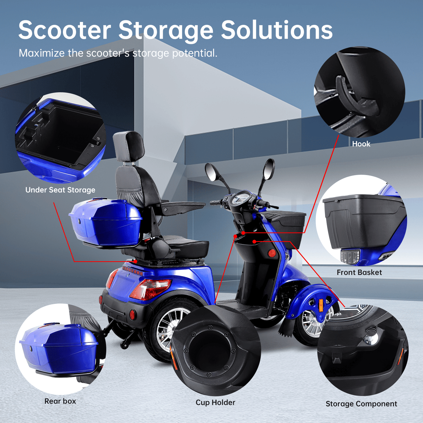 XL3D4L Electric Mobility Recreational Travel Scooter for Adults,Mobility Scooters for Seniors, 4 Wheel Powered Mobility Scooters, - Rider Smarts