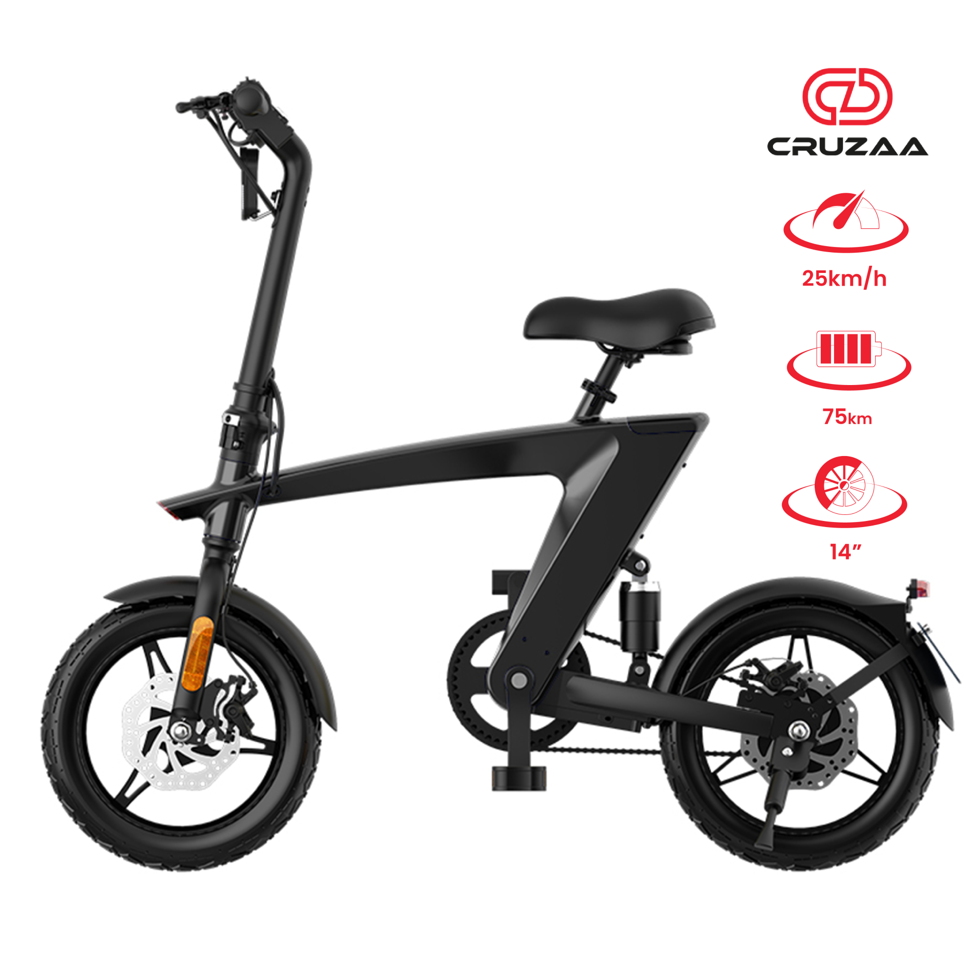 Cruzaa Max Foldable E-Bike – Carbon Black | 35km Range | 25km/h Top Speed
