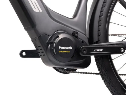 Close-up of a Crussis ONE-Country 7.10 City E-Bike – Panasonic Motor, 522Wh Battery, 130km Range, Low Step Frame with Panasonic GX Power Plus motor and CRS chain.
