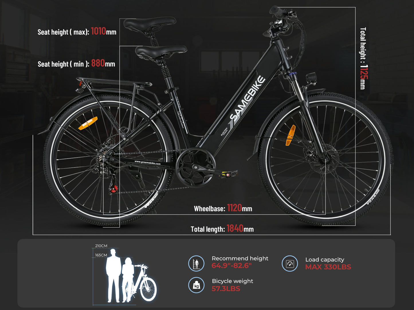 SAMEBIKE RS-A01 Pro-T Urban Electric Bicycle – 36V 15Ah Battery, 90 km / 56 mi Range, Dual Suspension, 7-Speed Shimano