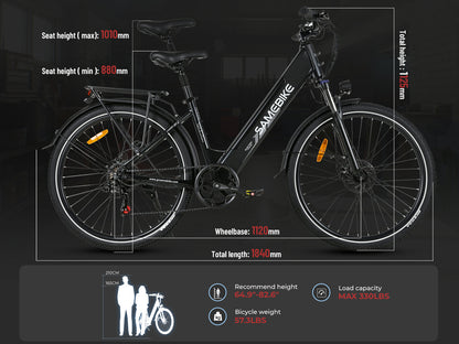 SAMEBIKE RS-A01 Pro-T Urban Electric Bicycle – 36V 15Ah Battery, 90 km / 56 mi Range, Dual Suspension, 7-Speed Shimano