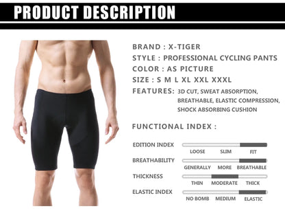 X-TIGER Men's Cycling Shorts Coolmax 5D Padded Bicycles Riding Pants Shockproof MTB Bike Shorts Biking Cycle Wear Tights