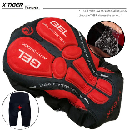 X-TIGER Men's Cycling Shorts Coolmax 5D Padded Bicycles Riding Pants Shockproof MTB Bike Shorts Biking Cycle Wear Tights